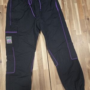 Adidas Men's Cargo Pants in Black with Purple Trim